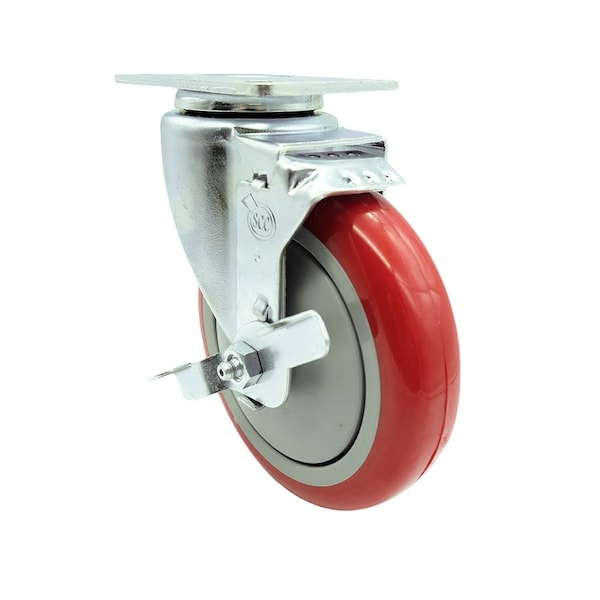 Service Caster Hatco HPX041713830 5'' Replacement Caster with Brake HAT-SCC-20S514-PPUB-RED-TLB-TP3 - main
